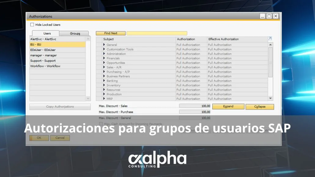 Autorizaciones para grupos de usuarios SAP